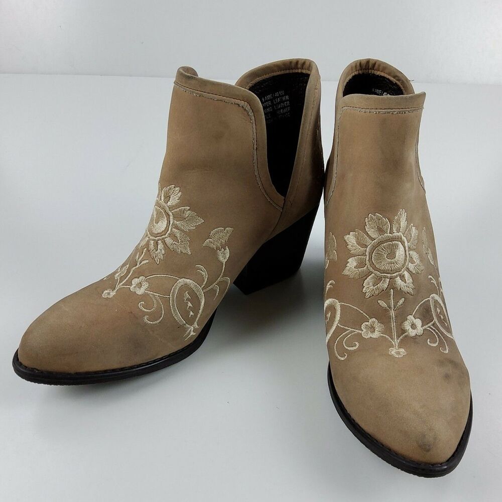 CWY Coolway Tan Leather Embroidered Ankle Boots Western Women’s Size 9